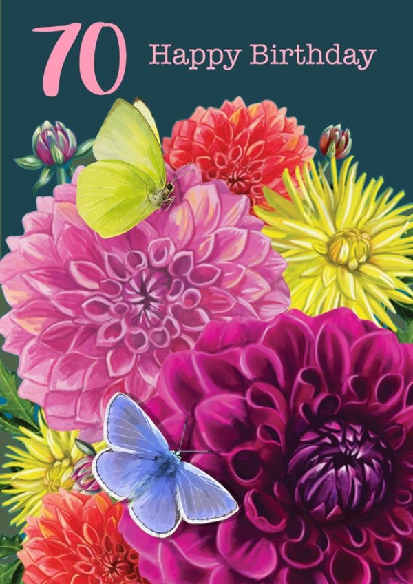 Pretty 70th Birthday Card - For Her - Flowers created by Rocket68