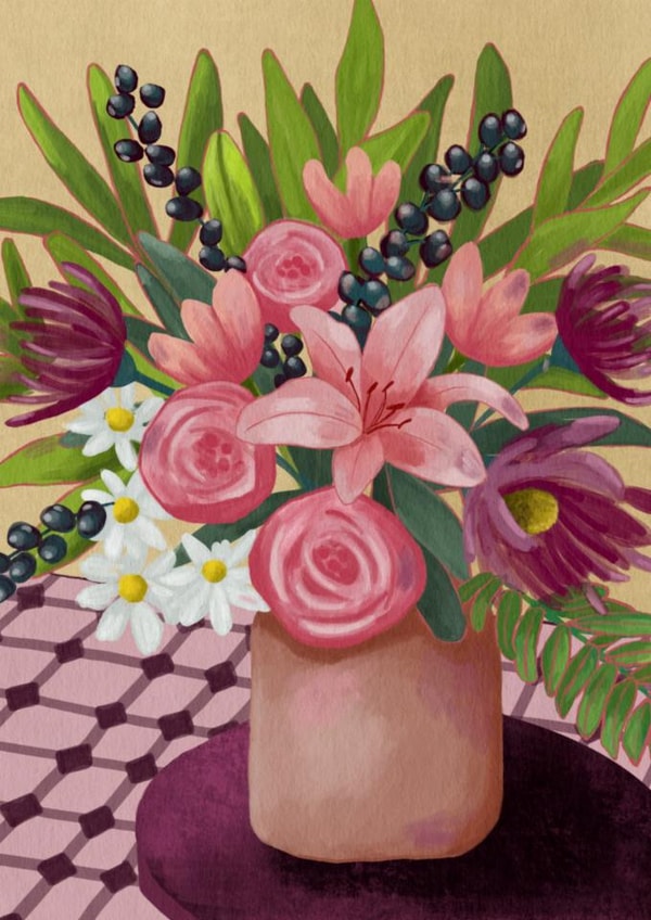 Pretty Birthday Card - Lilies Bouquet created by Sharonflemingart