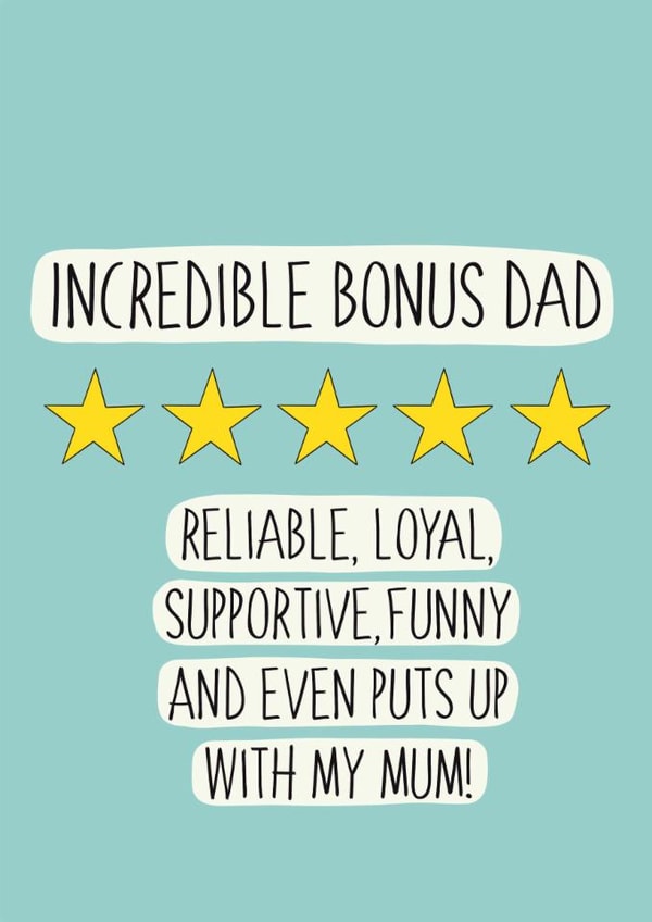 Fun Father's Day Card - Bonus Dad - 5 Stars created by Stuck Shop Gifts