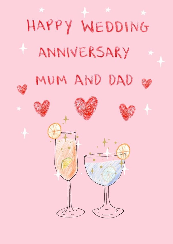 Classic Anniversary Card - For Mum & Dad - Cocktails created by HCD Illustration