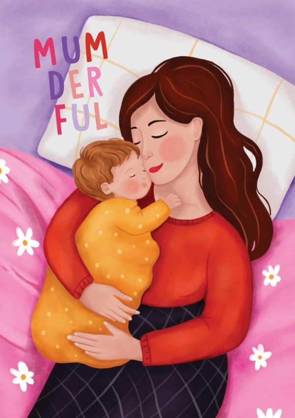 Cute Mother's Day/New Baby Card - Mumderful - Pun created by Aniet Illustration