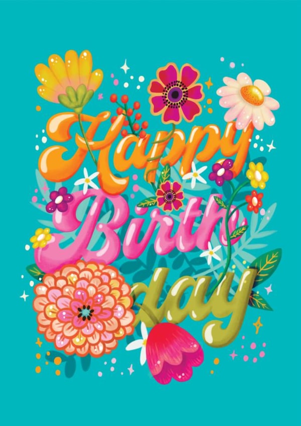 Pretty Birthday Card - Colourful Flowers - Summery created by Aniet Illustration