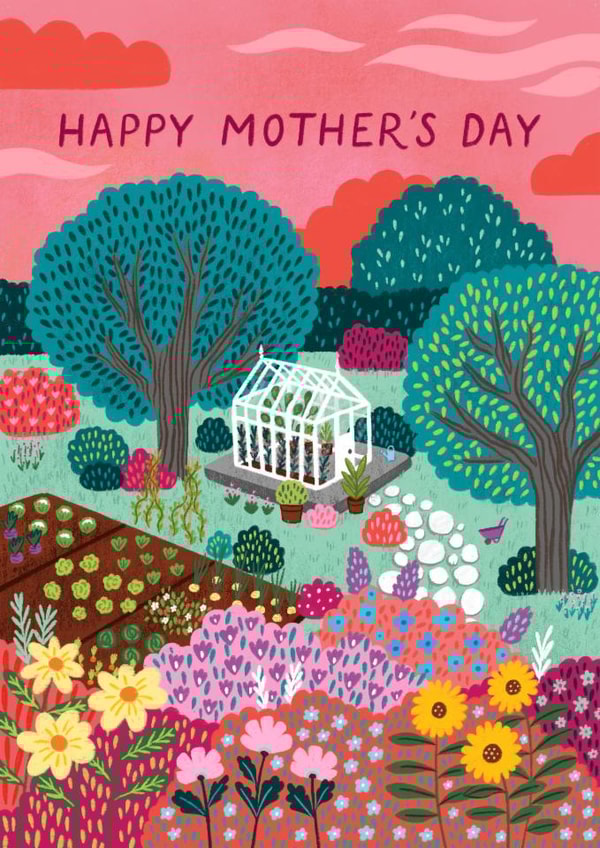 Pretty Mother's Day Card - Colourful Garden - Greenhouse created by Pear Tree Press