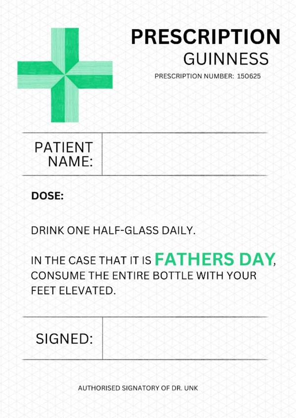 Funny Father's Day Card - Guinness - Prescription created by Sian Moore Illustration