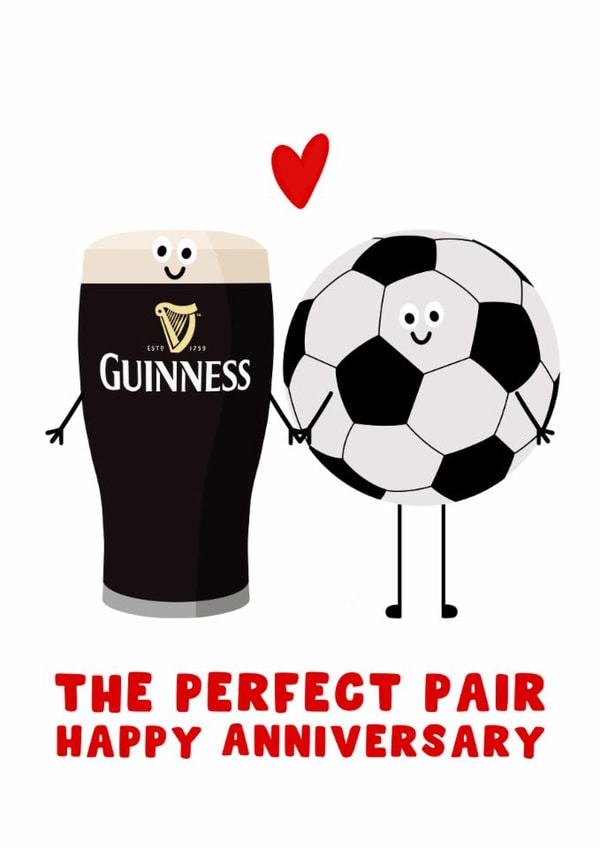 Cute Anniversary Card - For Him - For Her - Guinness - Football created by Pink Peach Cards