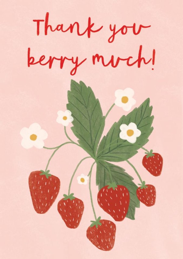 Punny Thank You Card - Thank You Berry Much - Strawberries created by Sarah Frances