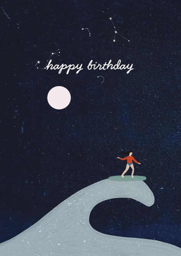 Arty Birthday Card - Celestial - Surfing created by Victoria Lucy Williams