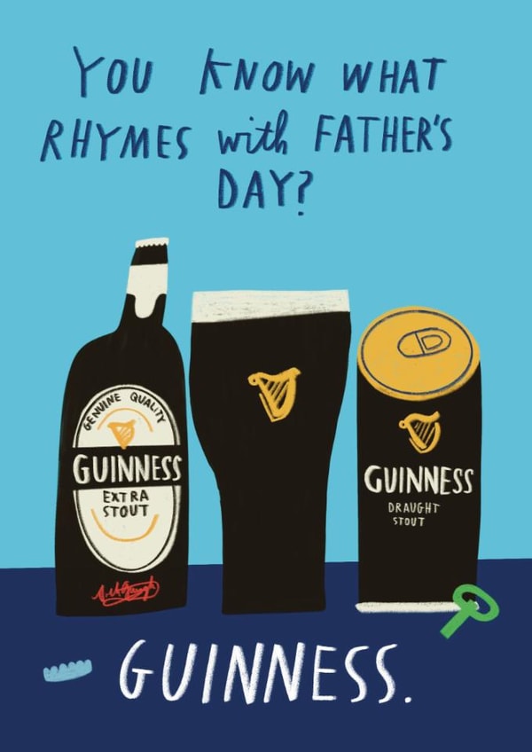 Funny Father's Day Card - Guinness - What Rhymes With Father's Day? created by Alice Mole Illustration