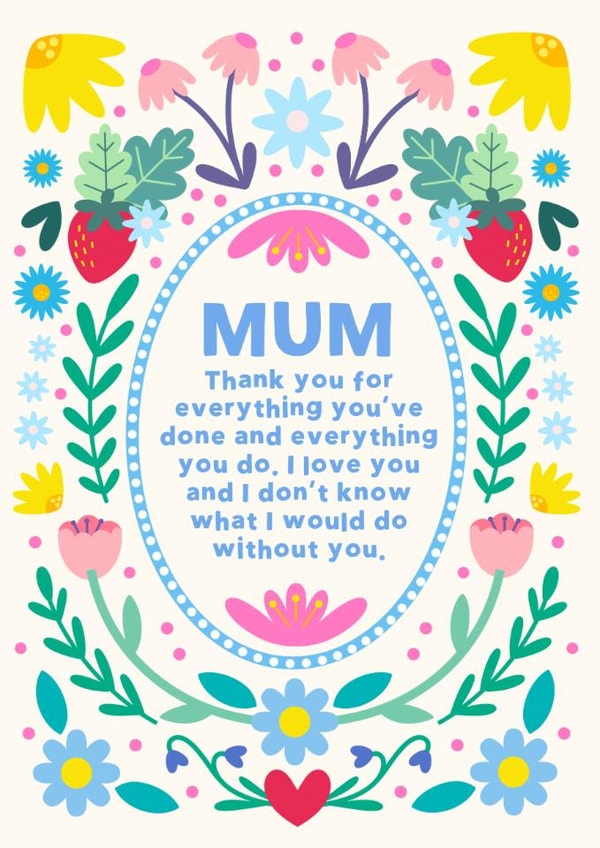 Pretty Birthday Card - Thank You Mum | thortful
