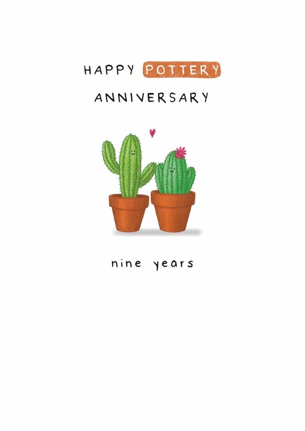 Cute Ninth Anniversary Card - Pottery Milestone - Nine Years - 9th created by Larry the Match