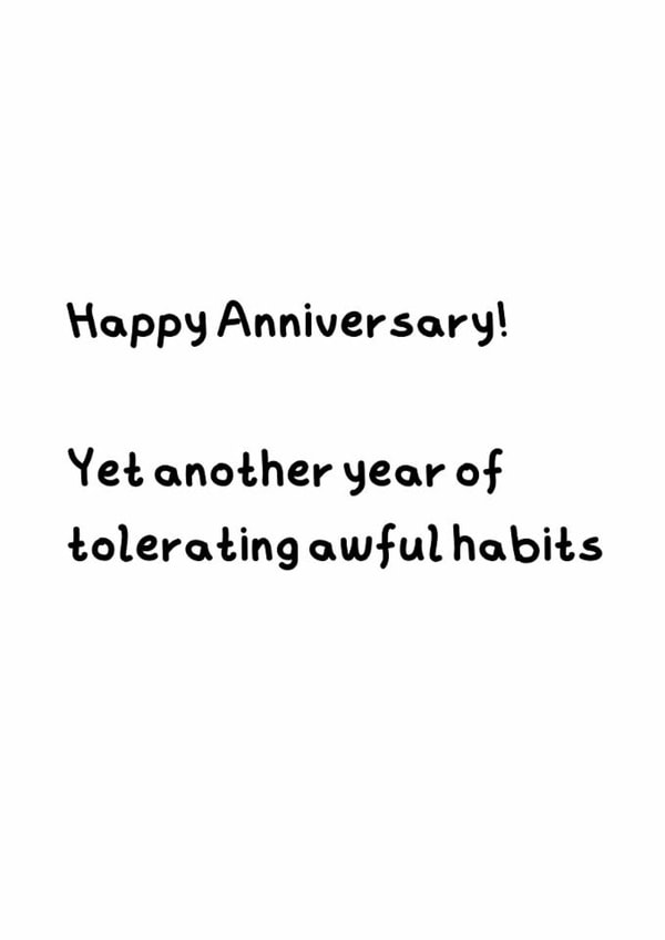 Funny and Cheeky Anniversary Card - Another Year Of Awful Habits created by GawjusCards