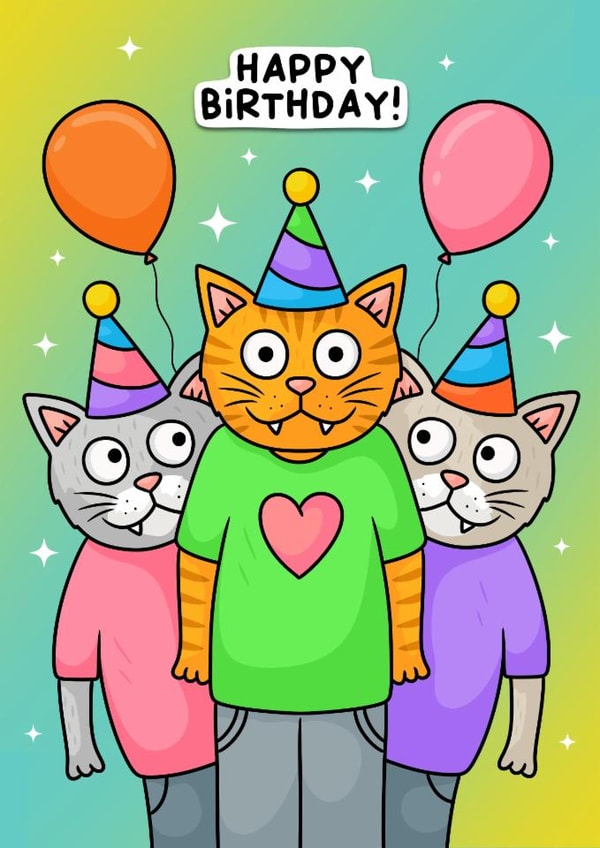 Cute Birthday Card - Party Cats created by Wafflemamaart