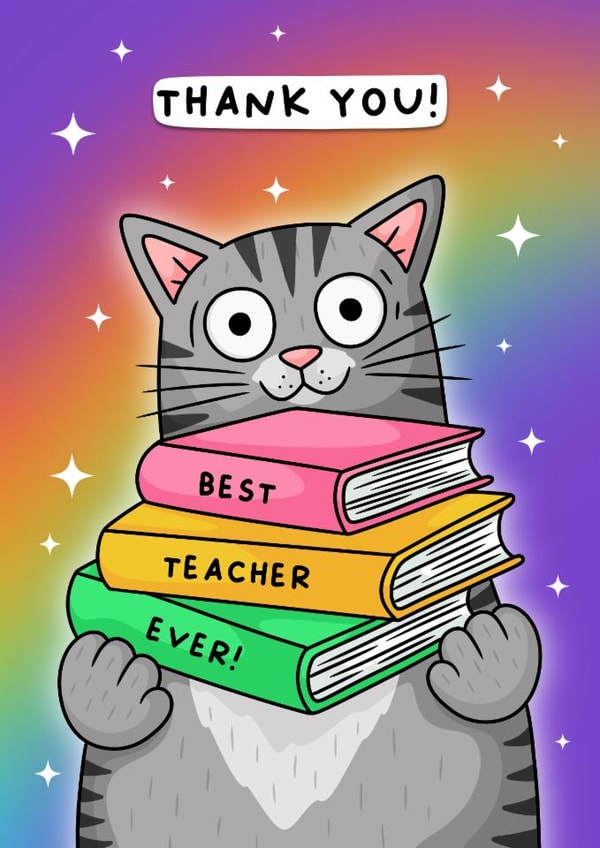 Cute Thank You Card - Best Teacher Ever - Cat created by Wafflemamaart
