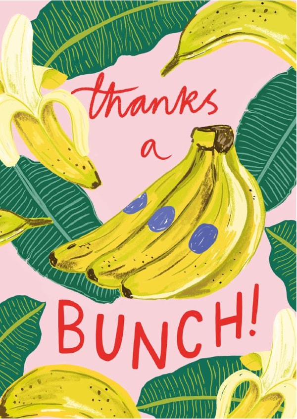 Cute Thank You Card - Thanks a Bunch - Bananas created by Laura Barnes