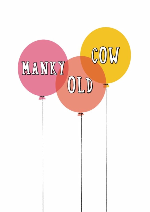 Funny Birthday Card - Manky Old Cow - Balloons created by Giddy Kipper