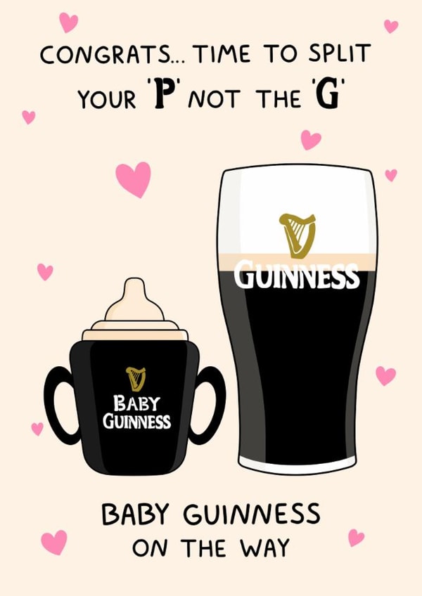 Cheeky New Baby Card - Baby Guinness On The Way - Hearts created by YAWN DESIGNS