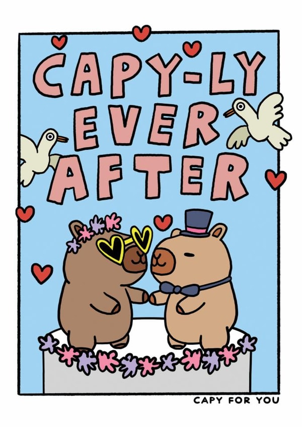 Cute Wedding Card - Capybara Pun - Capy-ly Ever After created by JOLLY AWESOME