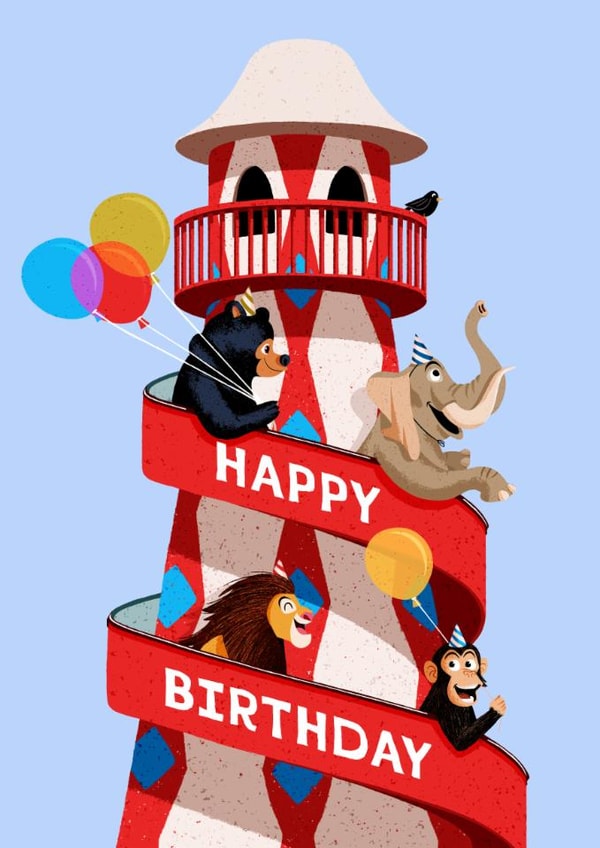 Cute Birthday Card - Helter Skelter - Animals created by Folio | Ian Owen