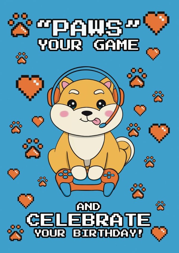 Cute Birthday Card - Shiba Inu Dog - Gaming created by @Cupsie's Creations