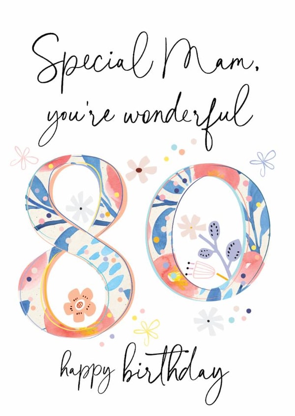 Floral 80th card for Mam - Classic - Minimal - Simple created by Katie Phythian Design