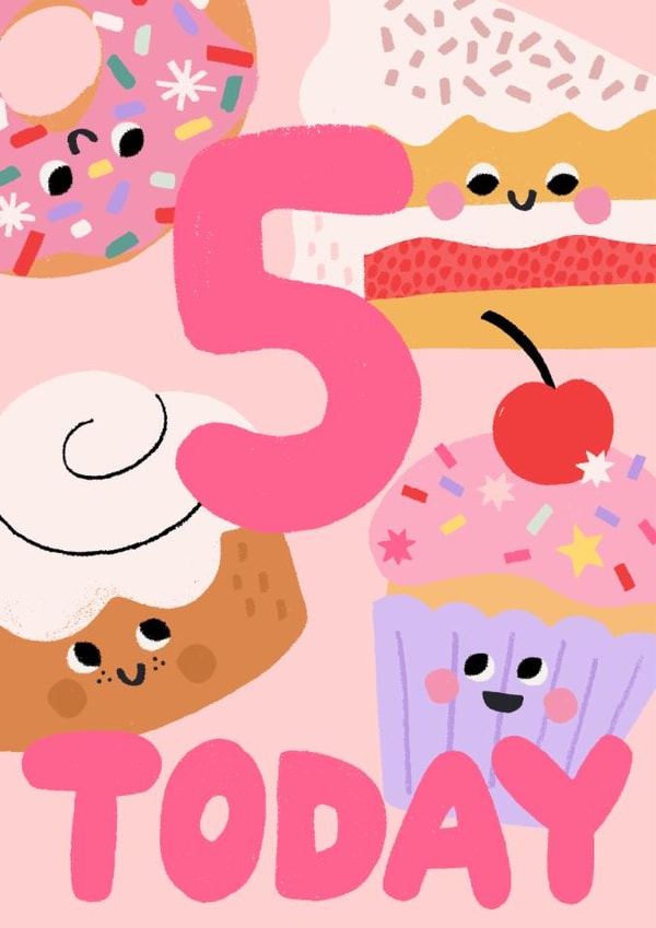 Cute 5th Birthday Card - For Her - Cupcakes created by by Rosie Banton