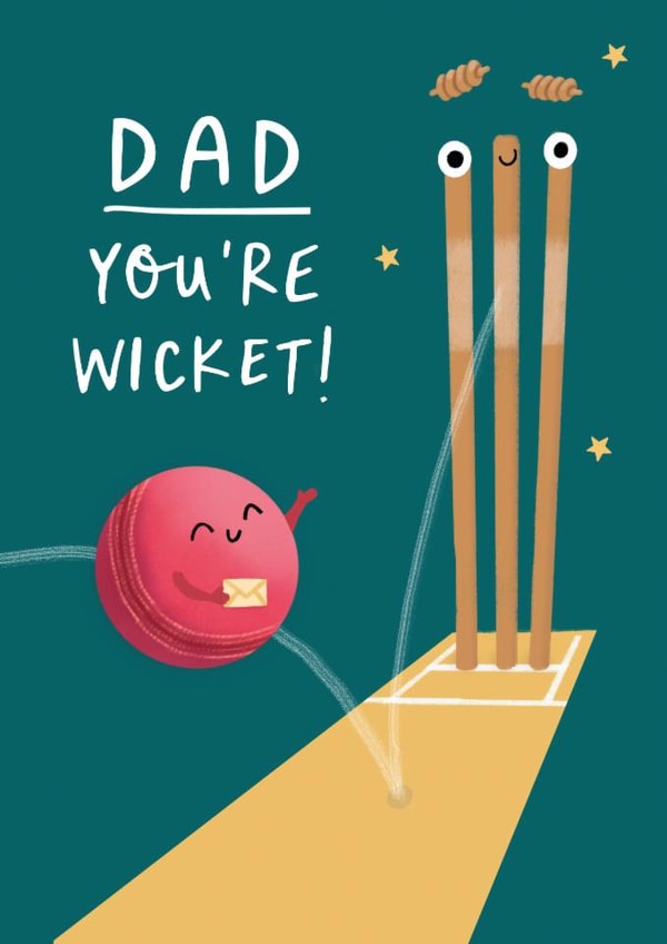 Cute Father's Day/Birthday Card - Cricket - You're Wicket created by Painted Parasol Studio