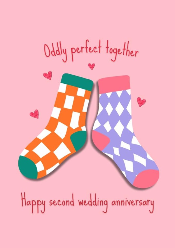 Cute Anniversary Card - 2nd - Odd Socks created by original fox designs