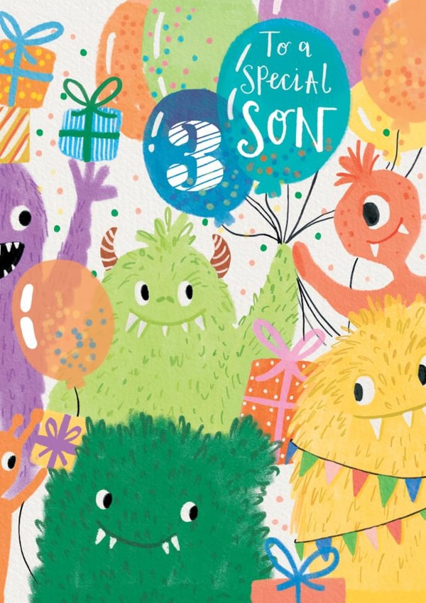 Cute 3rd Birthday Card - Monsters - Balloons created by Louise Tiler