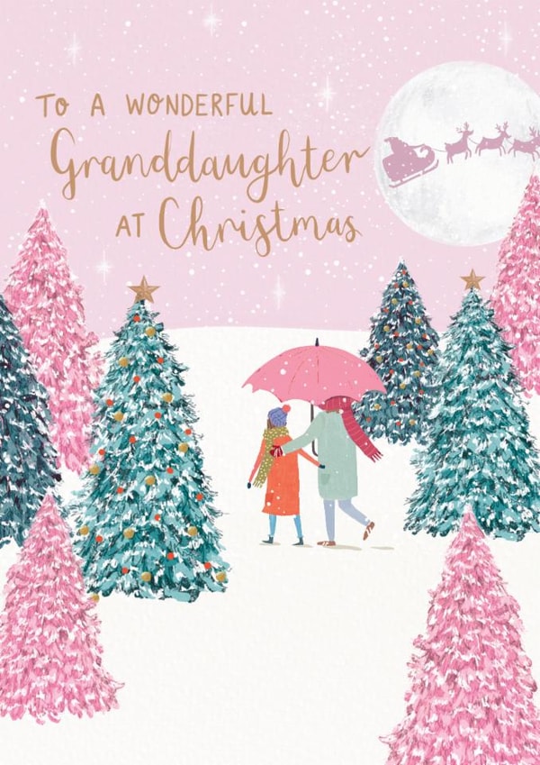 Classic Christmas Card - For Granddaughter - Pink Christmas Trees created by Louise Tiler