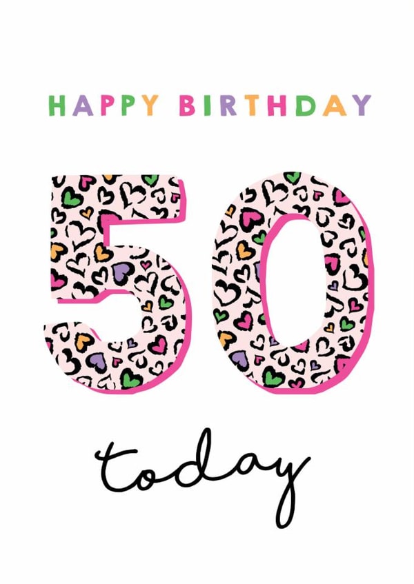 Classic Birthday Card - 50th - Heart Leopard Print created by Michelle Fiedler Design