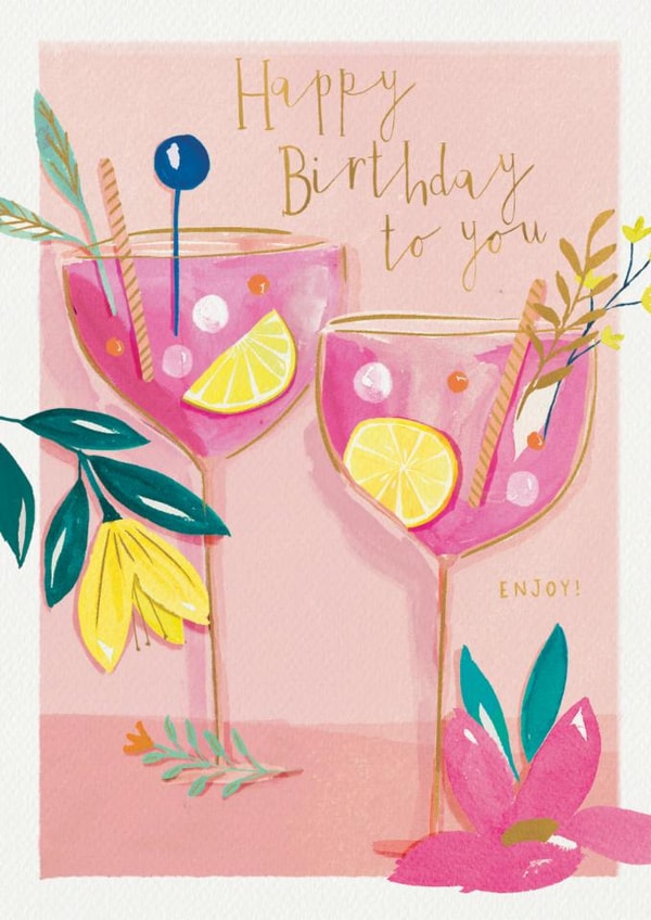 Classic Birthday Card - Pink Cocktails created by Great British Card Company