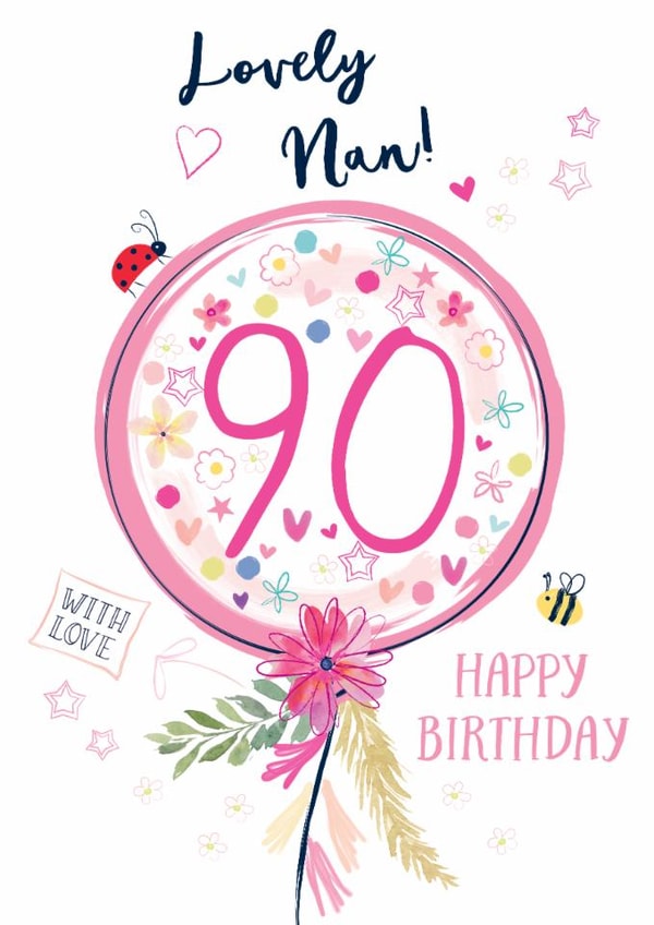 Pretty 90th Birthday balloon Card - for Nan - Classic - Floral created by Katie Phythian Design