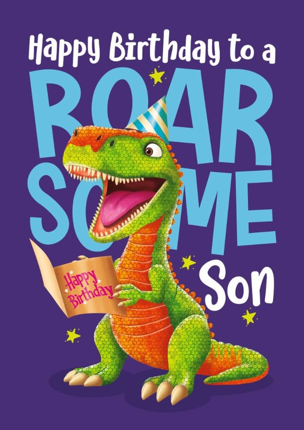 Cute Birthday Card - Roarsome Son - Dinosaur created by Atwood & Atwood