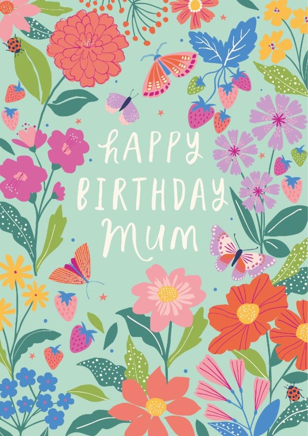 Pretty Birthday Card - For Mum - Flowers & Butterflies created by Nina Raby - Jones