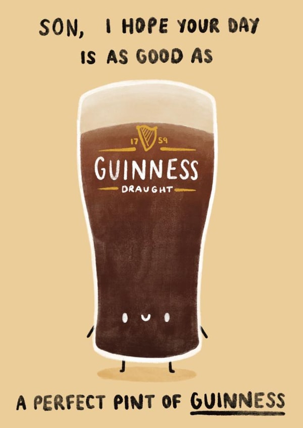 Cute Birthday Card - For Son - Perfect Pint Of Guinness created by Sophie Kent Illustration