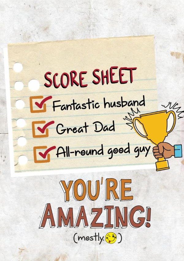 Fun Father's Day Card - Score Sheet - You're Amazing! created by Oludidit