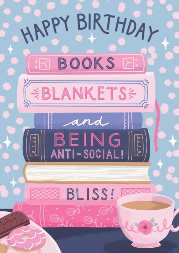Classic Birthday Card - Book Stack - Being Anti-Social created by Jo Podmore