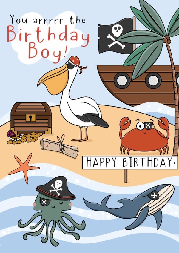 Cute Birthday Card - For Him - Pirate created by Little Prints Fred Designs