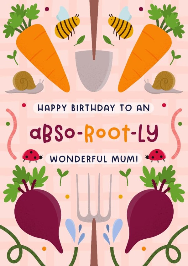 Cute Birthday Card - Wonderful Mum - Allotment Vegetables created by Joanne Hawker