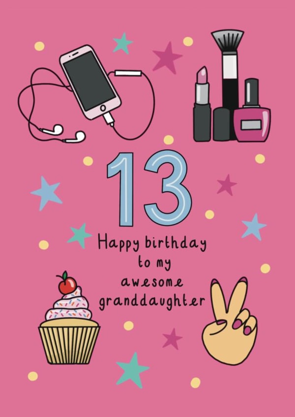 Classic Birthday Card - 13th - Awesome Granddaughter created by Schnauzer Scribbles