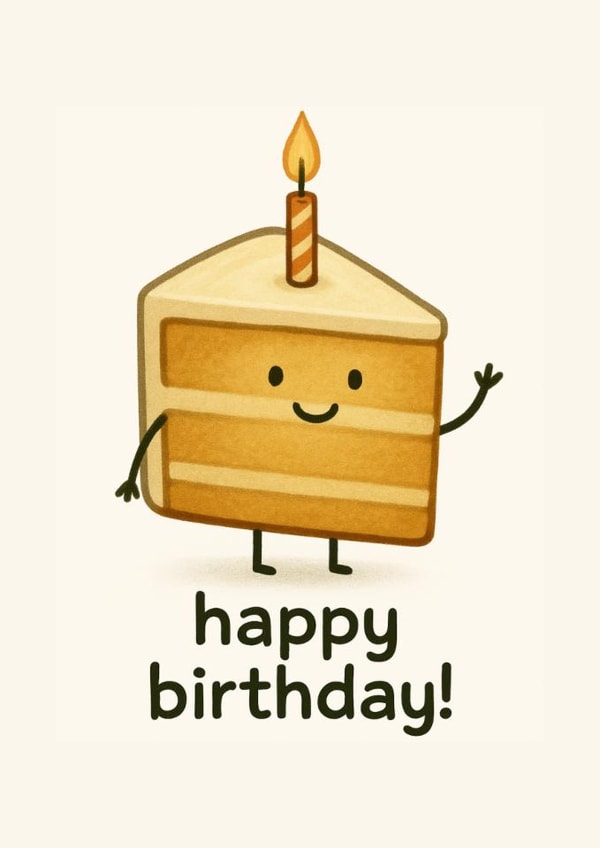 Cute Happy Birthday Card with Smiling Cake Slice and Candle created by Jack