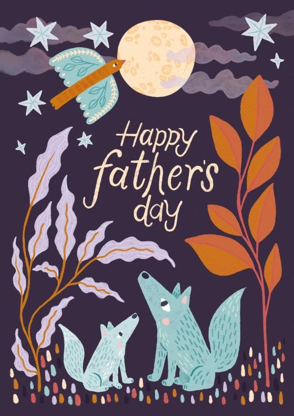 Cute Father's Day Card - Wolves Under The Moon created by Hollie McManus Illustration