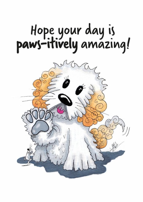Cute birthday/special occasion card for family & friends with a poodle-mix theme created by MR. BISCUIT