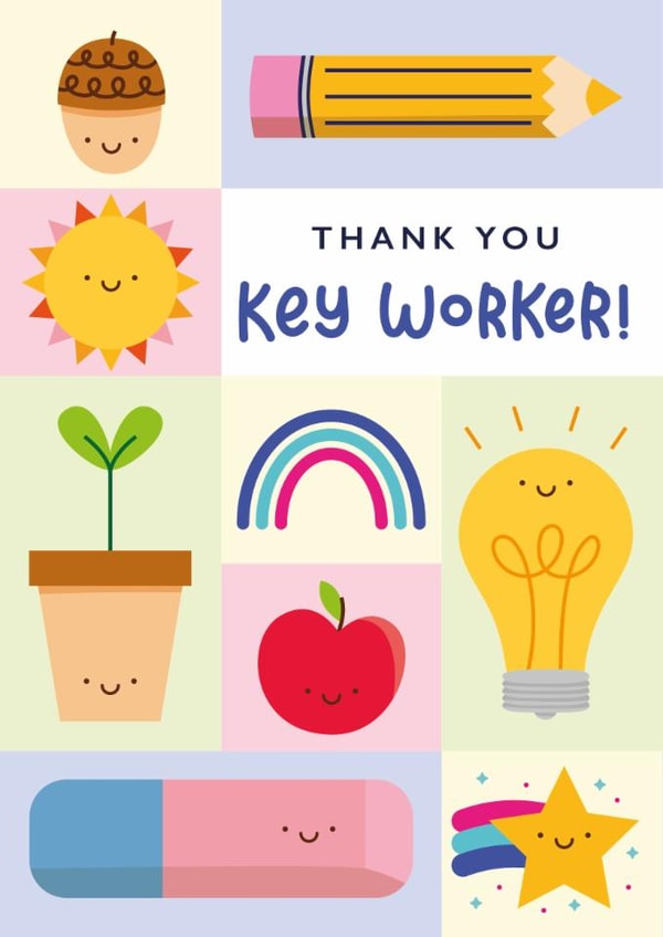 Cute Thank You Card - For Key Worker - Illustrations created by Joanne Hawker