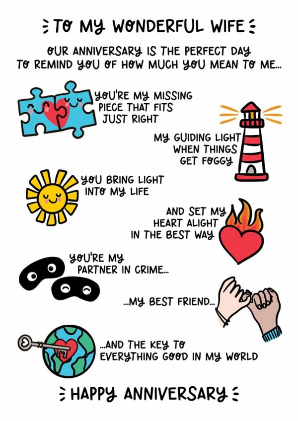 Cute Anniversary Card - Wonderful Wife - My Best Friend created by Lyndsay Moon