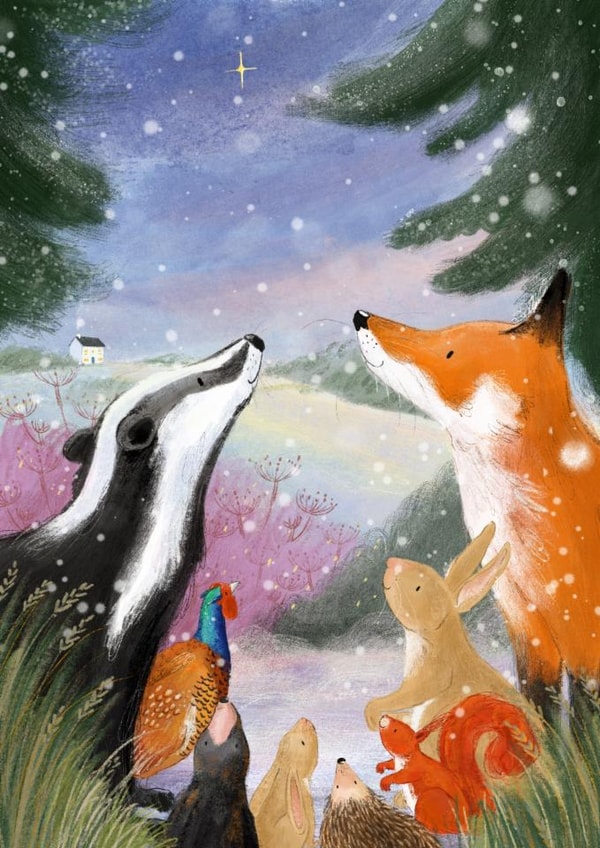 Cute Christmas Card - Woodland Creatures - Forrest created by Becca Hall illustration