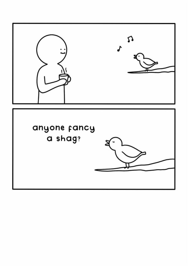 Rude Anniversary/Valentine's Day Card - Bird Singing - Comic created by Redback Cards