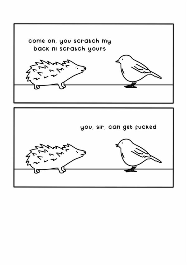 Funny Hedgehog Greeting Card - You Scratch My Back - Hedgehog created by Redback Cards