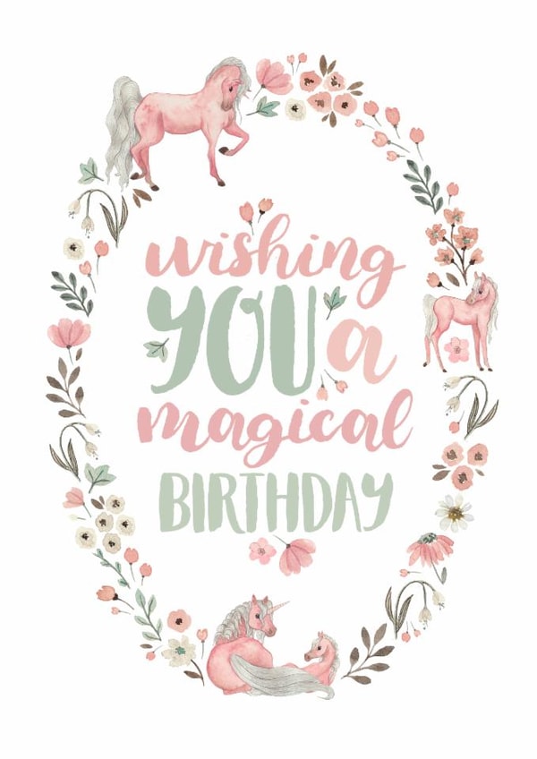 Magic Pink Unicorn Birthday Card created by Elena O'Neill
