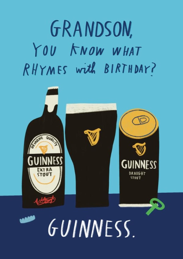 Funny Birthday Card - For Grandson - Guinness created by Alice Mole Illustration